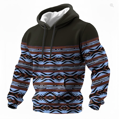 Herren aztekisch Kapuzensweatshirt Pullover Ethnisch Vintage-Retro Rundhalsausschnitt Streetwear Blau Gelb Kordelzug Herbst Winter Designer S M L XL XXL XXXL Image