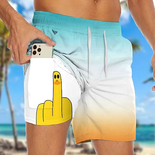 Herren Lustig Farbverlauf Ente Gefütterte Shorts 2 in 1 Badeshorts Badeshorts Mittlere Taille Hawaiianisch Ferien Seitentaschen Mit Kompressionsfutter Elastischer Kordelzug in der Taille Designer Image