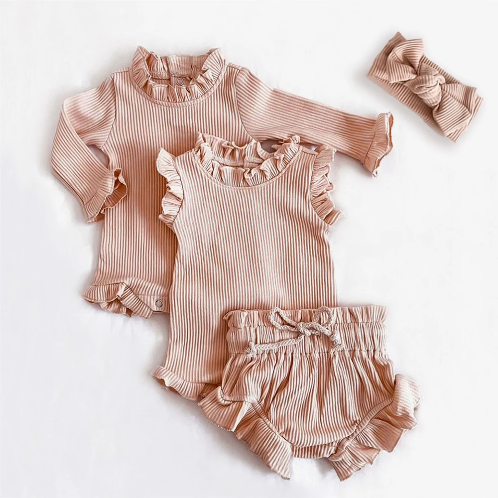 2Pcs Infant Baby Mädchen Kleidung Set Baumwolle Rüschen Neugeborenen Mädchen Romper Tops + Pumphose Baby Outfits Frühling Sommer Baby Mädchen kleidung Image