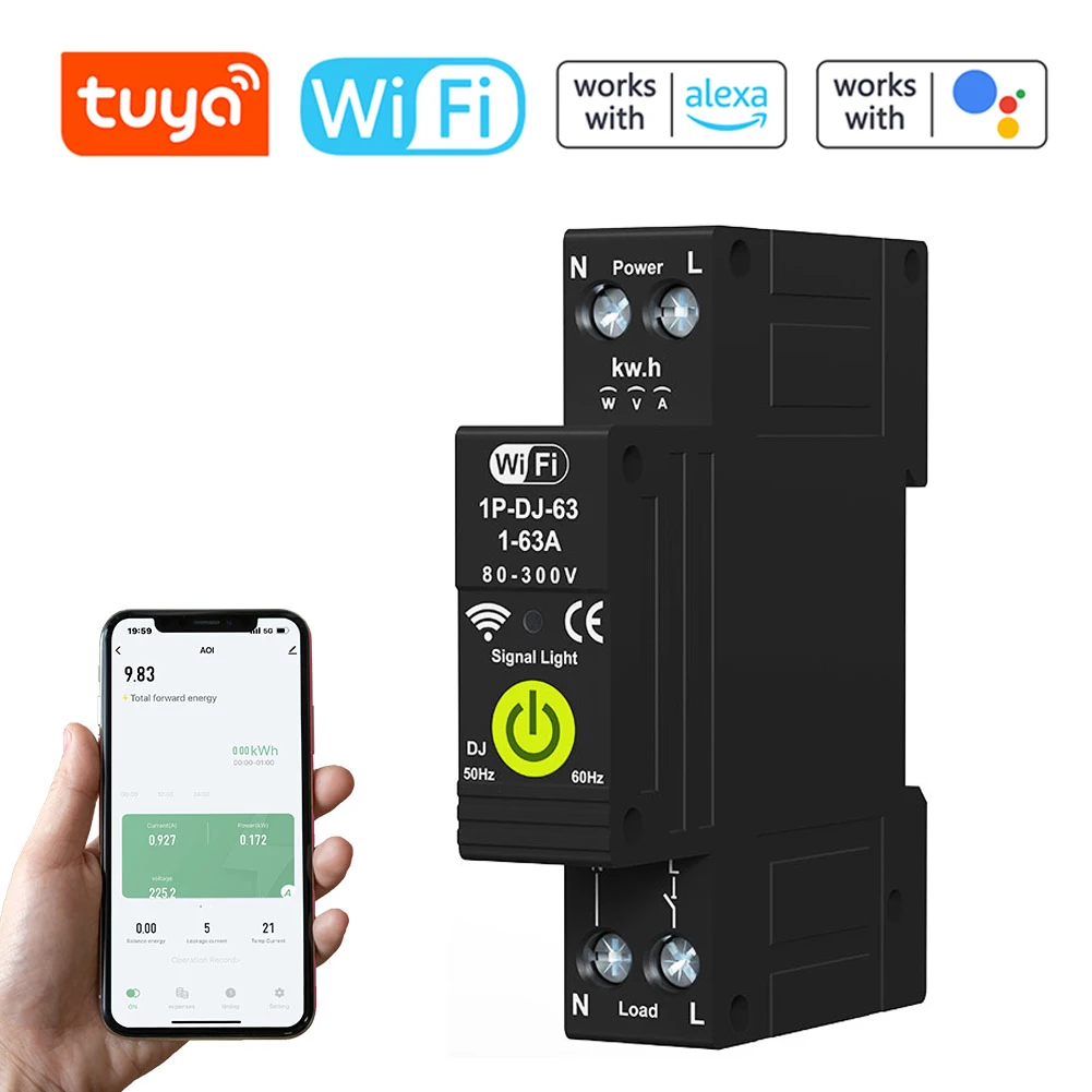 Tuya WiFi Intelligenter Leistungsschalter EIN AUS Timing Photovoltaik Bidirektionaler Energiezähler Automatischer Wiedereinschaltschutz 1-63A Image