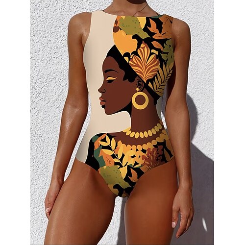 Damen Badeanzug Einteiler Monokini Slips Bademode Bauchkontrolle Hohe Taille Schlank Rückenfrei Urlaub Strandbekleidung Grafik Tiermotiv Rundhals Ärmellos Badeanzüge Image