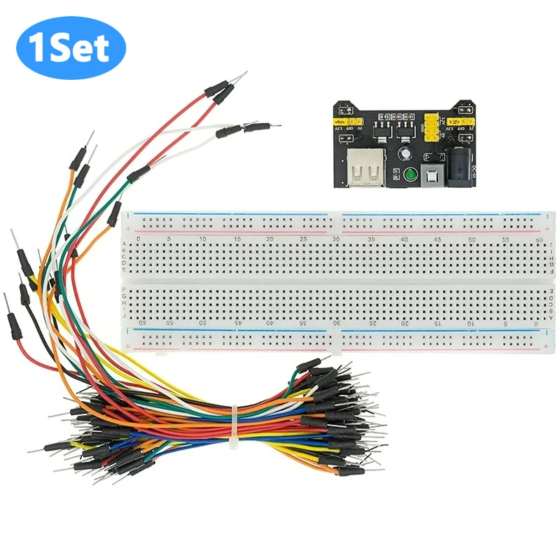 1 Satz Breadboard MB102 Netzteilmodul 3,3 V/5 V + MB-102 830 Punkte lötfreier Prototyp-Breadboard-Kit + 65 Überbrückungsdrähte DIY Image