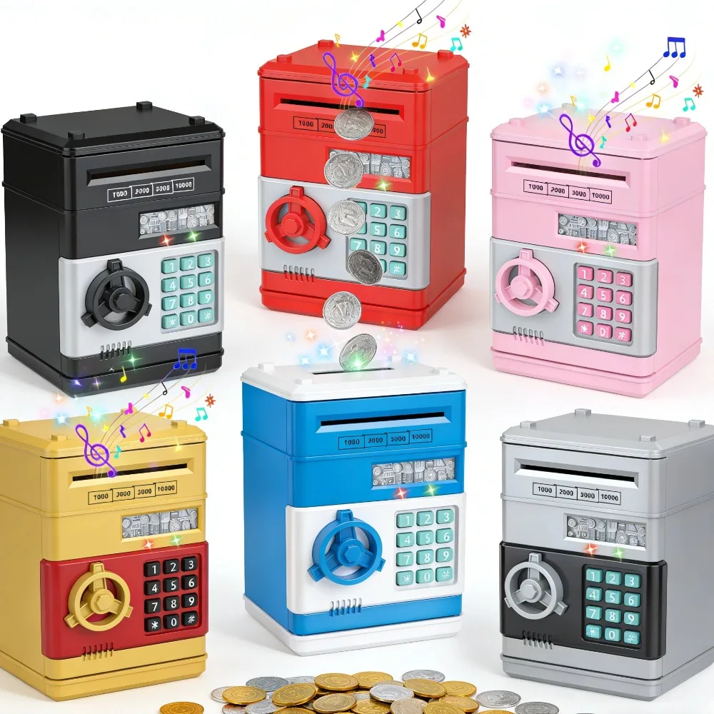 Elektronisches Sparschwein, automatischer Mini-Safe, Münzen, Bargeldsparend, Spardose, Passwort, Zähler, Code, Schlüsselschloss, Münzbank, Geldautomaten, Kindergeschenk Image