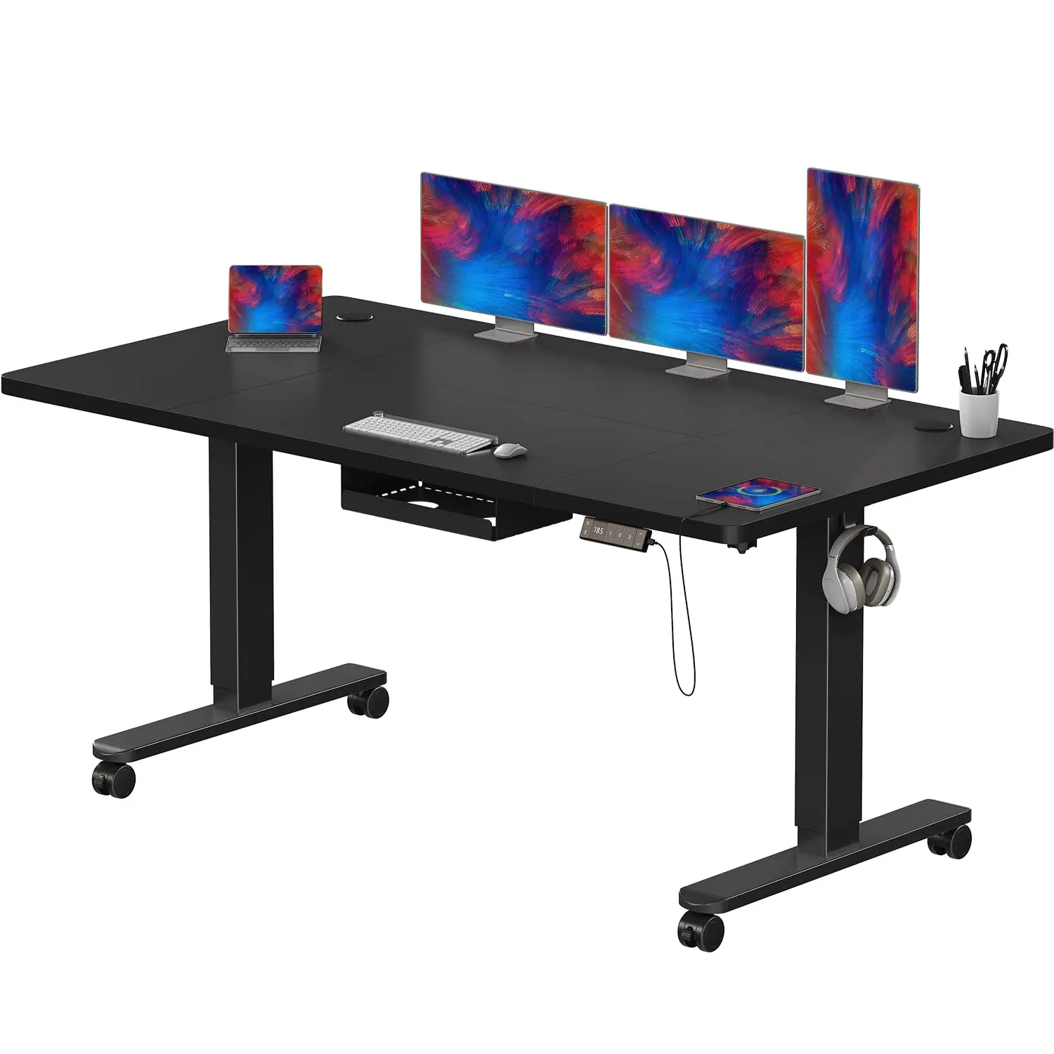 Elektrisch höhenverstellbarer Schreibtisch 160 x 80 cm mit Typ-C-Ladeanschluss, elektrischer Schreibtisch mit Kabelmanagement und 3 Speicherhöhen Image