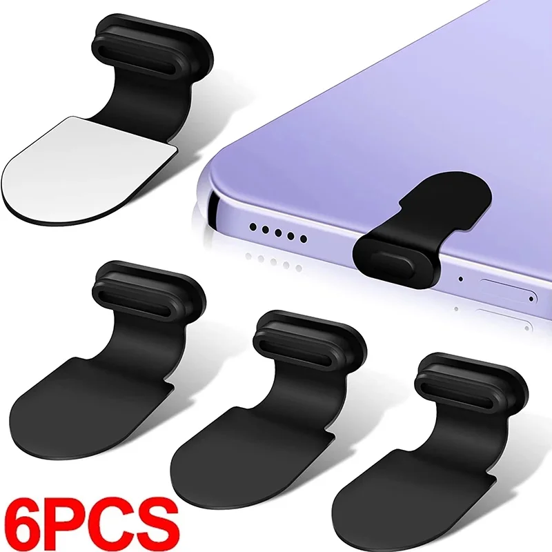 6 stücke Lade Port Anti Staub Stecker Silikon Dustplugs Abdeckung Anti-Verloren Kappe Für iPhone Samsung Xiaomi USB Typ-C/Ios Port Schutz Image