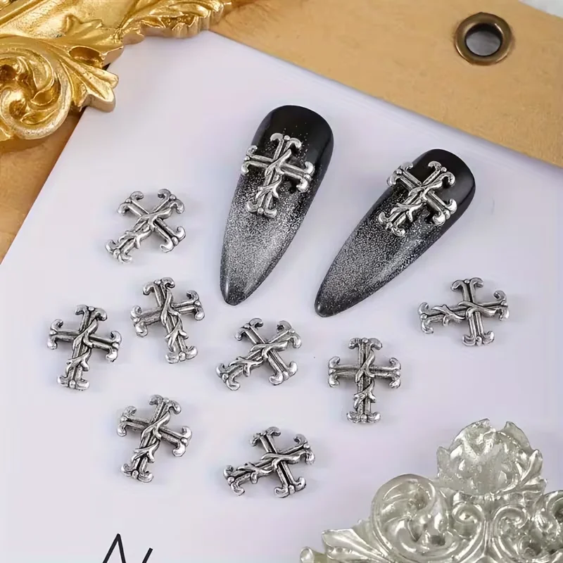 Retro Exquisite Dark Vintage Style Cross Nail Art Patch Premium Metal Style Heart Nail Metal Decorment Set Image
