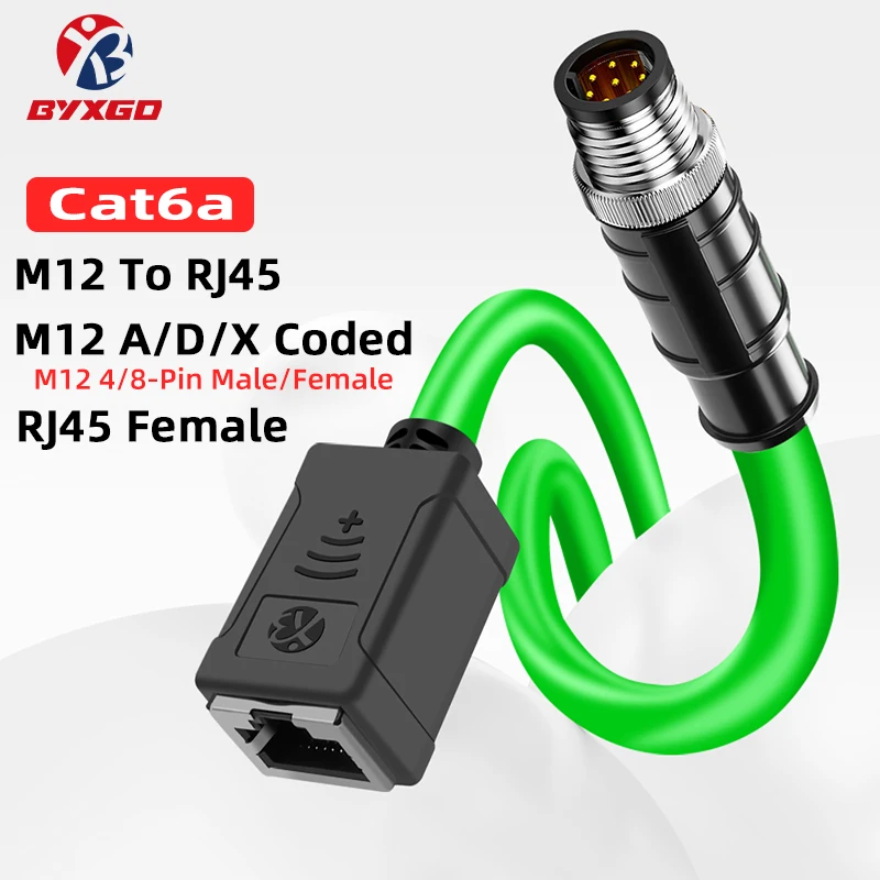 M12 zu RJ45 Buchse Stecker Kabel, M12 A/D/X kodiert, 4/8-Pin, CAT6A PoE Flexibility Industrial Network Kabel, Stecker/Buchse M12 zu RJ45 Ethernet cable Image