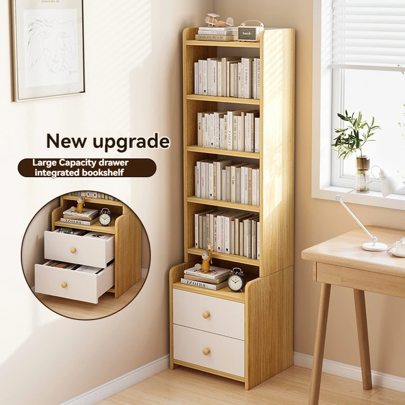 Bücherregal, modernes, einfaches, mehrschichtiges Lagerregal, Schlafzimmer mit erhöhter Nachttisch, integriertes Bücherregal mit Schublade und großem Fassungsvermögen