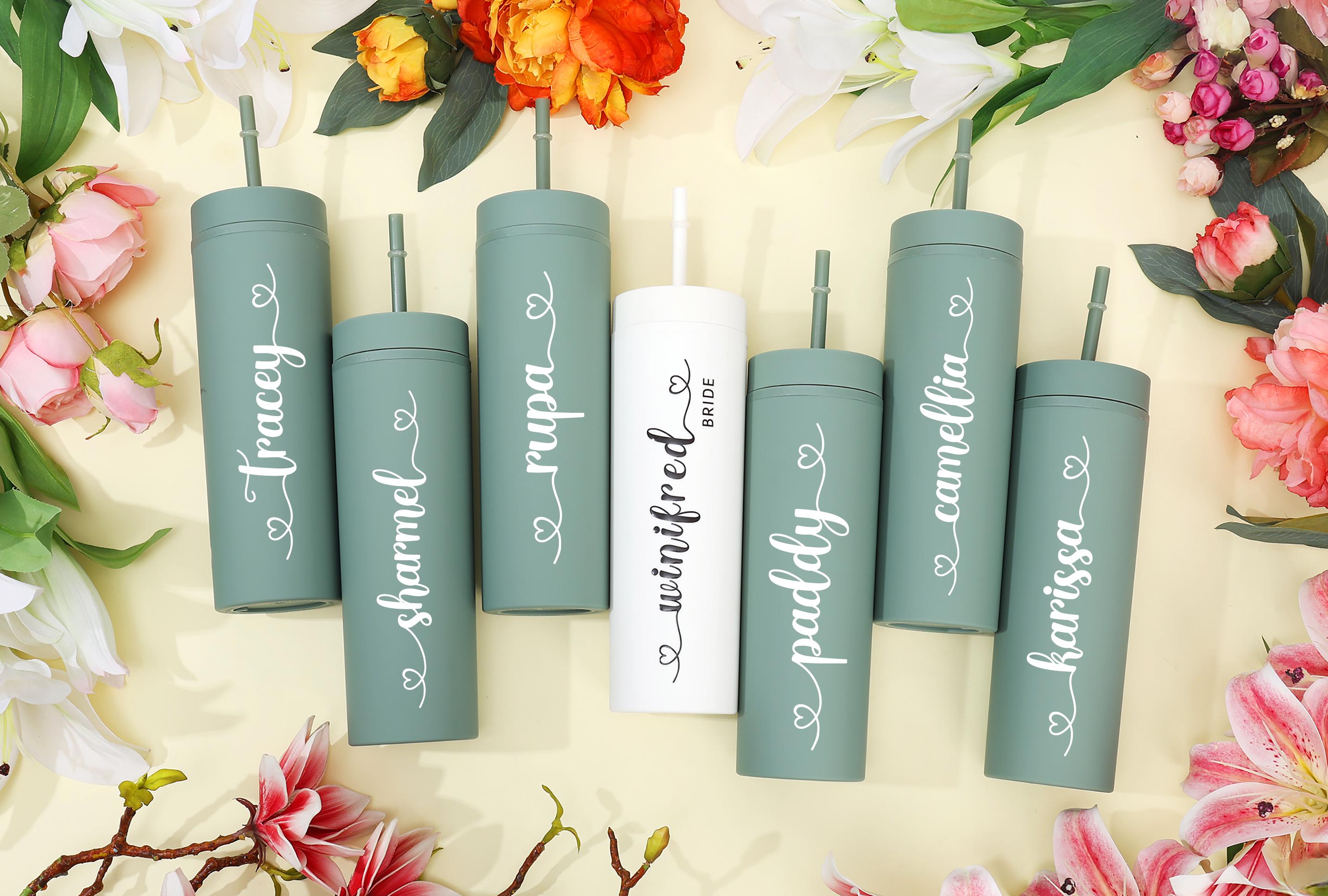 Bicchiere personalizzato per damigella d'onore, bicchiere personalizzato per la sposa con cannuccia, regalo per la festa di matrimonio, bicchiere per