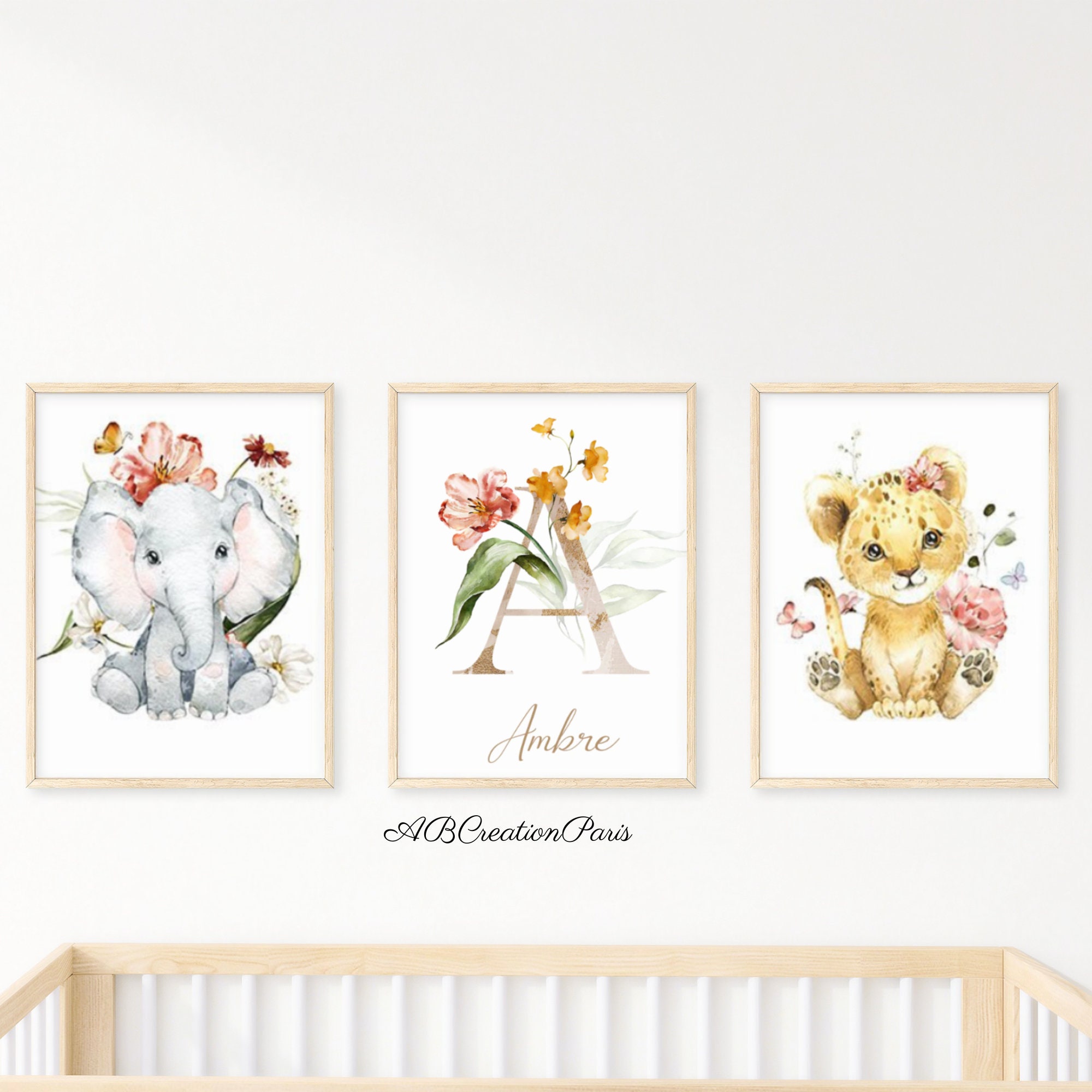 Set di 3 poster sul tema degli animali - Decorazione per la cameretta della bambina e del bambino - Trittico di animali della Savana - Poster da incor