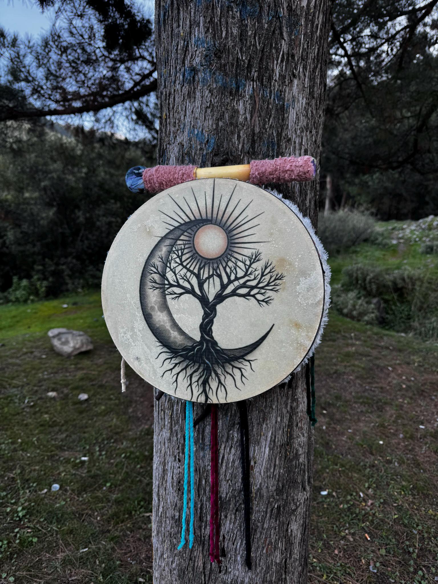 Tamburo rituale sciamanico tradizionale da 18 pollici - Tamburo femminile / Tamburo da meditazione / Strumento spirituale artigianale