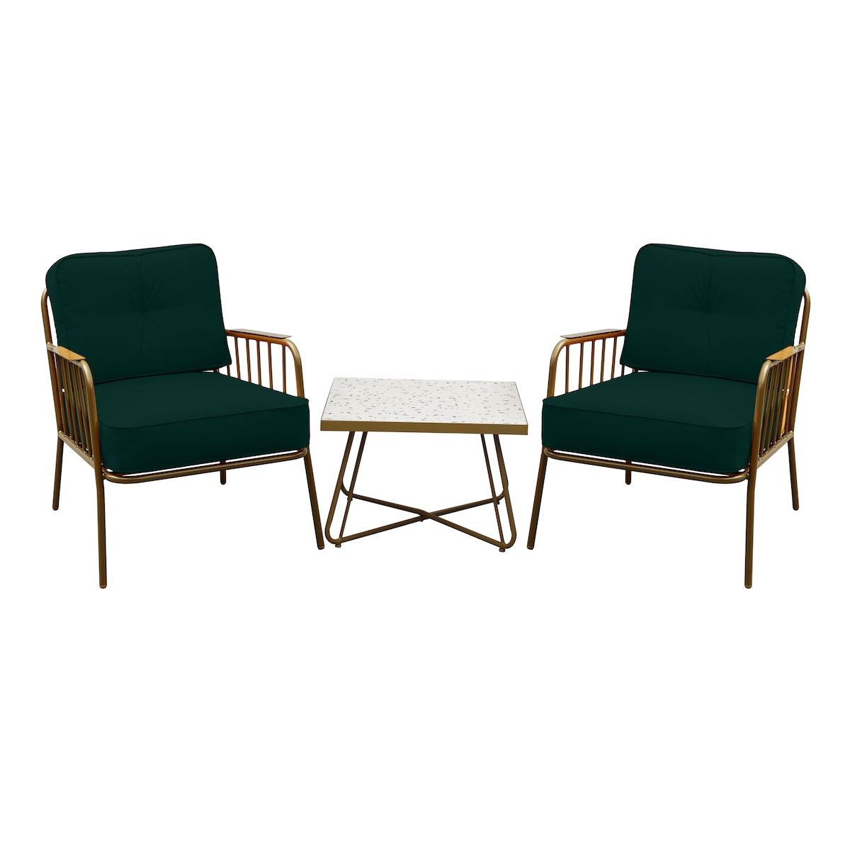 METRO PROFESSIONAL Outdoor Sofa Lounge-Set, 3-tlg., Stahl/Polyester, 2 Sessel, 1 Tisch, olive/gold Image