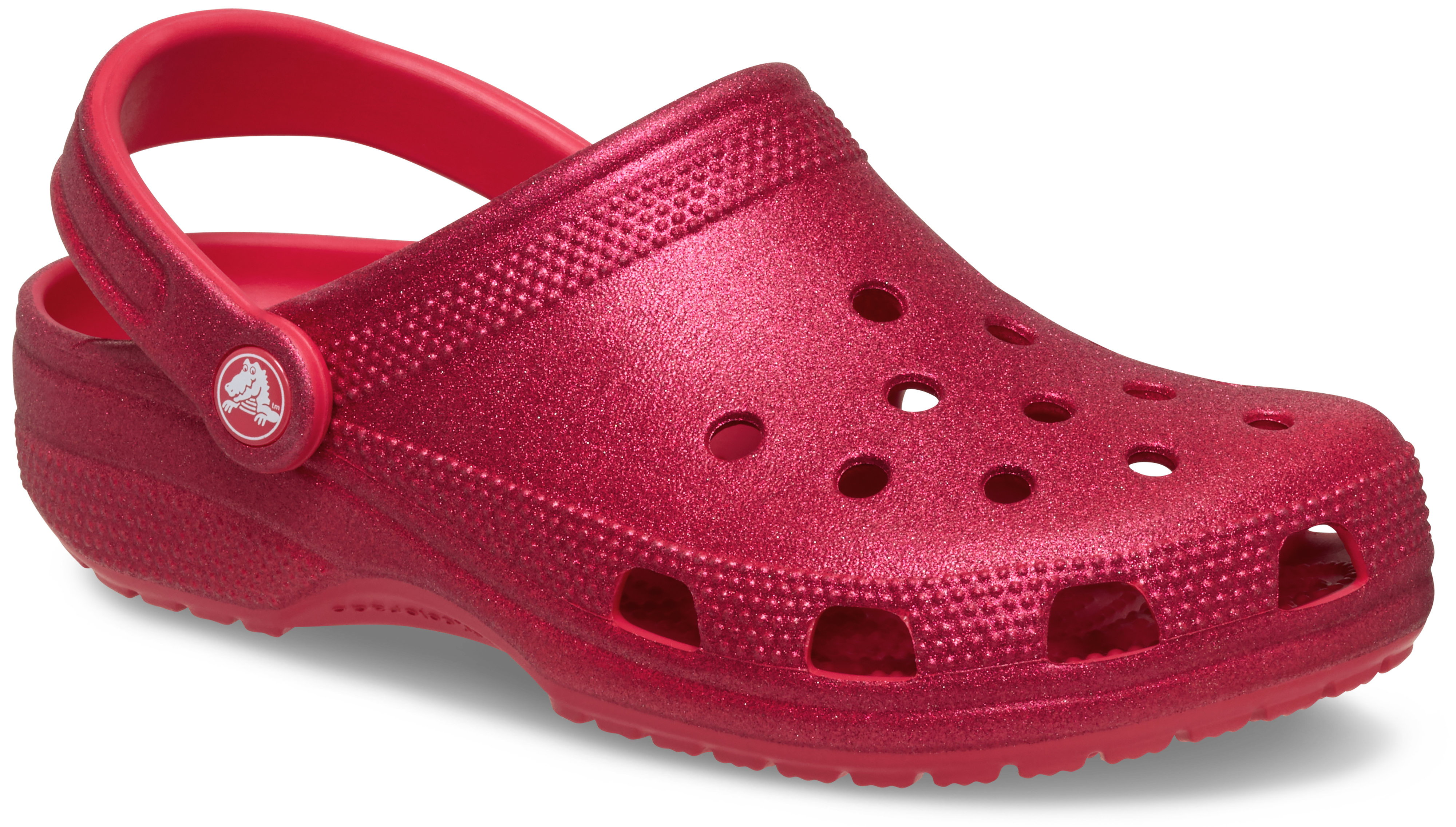 Hausschuh CROCS "Classic Glitter Clog, Badesandale", Damen, Gr. 37, himbeere, digital raspberry, Croslite™, Glitzer, Schuhe Hausschuh, Sommerschuh, Schlappen, Schlupfschuh mit Glitzer verziert