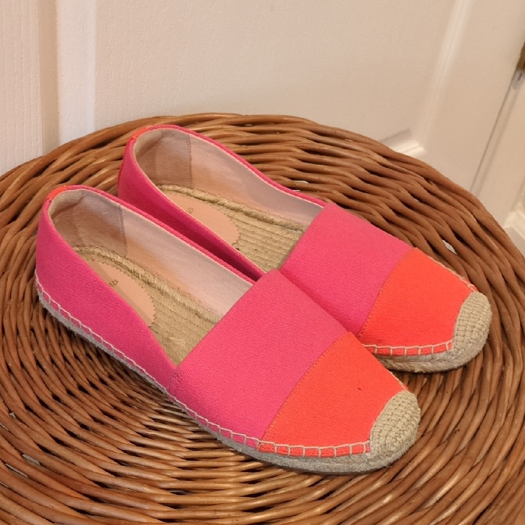 J. Crew Shoes | J Crew Espadrille Bright Pink Woven Canvas Shoe Womens 8 | Color: Orange/Pink | Size: 8