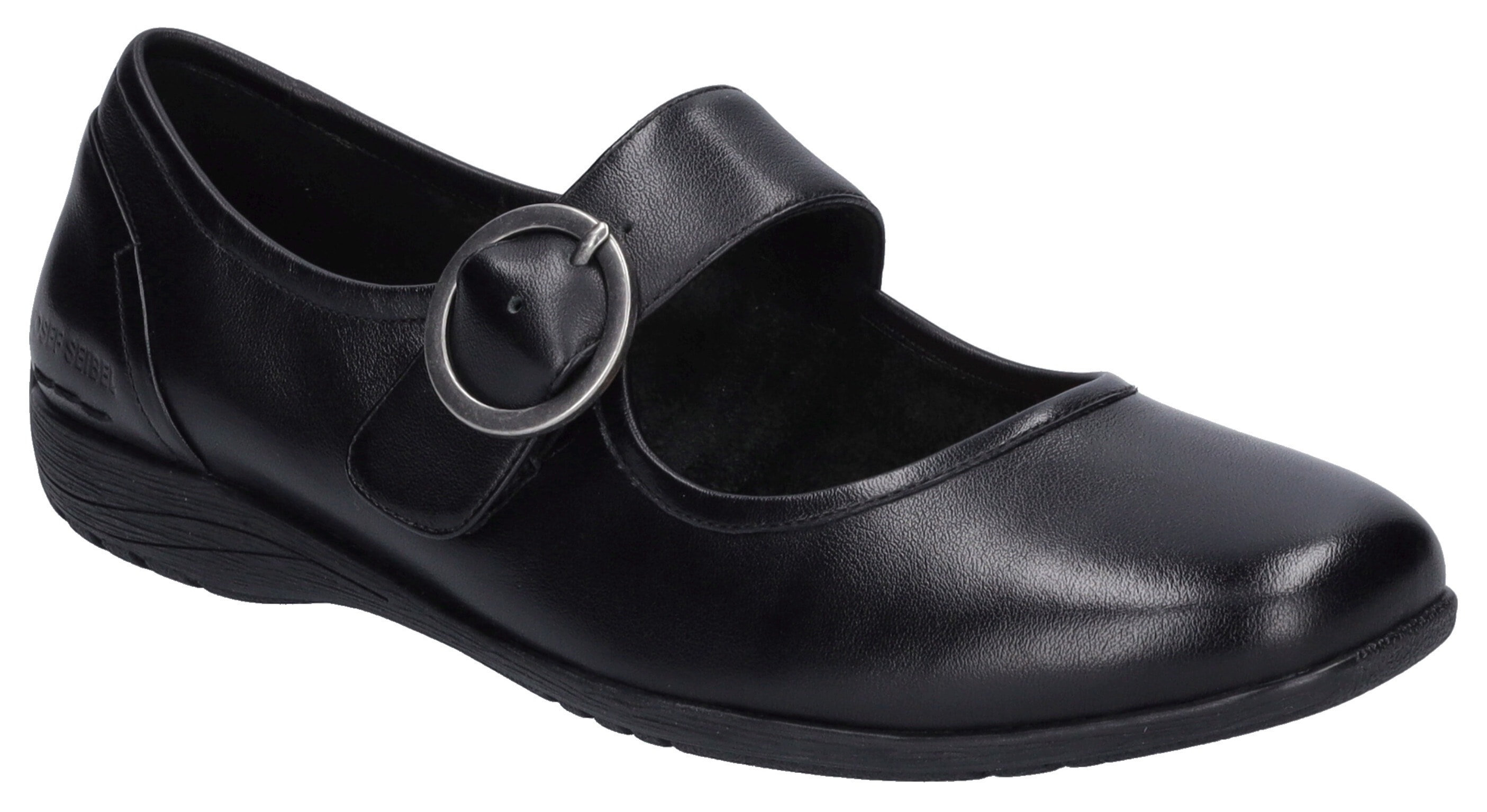 Riemchenballerina JOSEF SEIBEL "Fenja 18", Damen, Gr. 38, schwarz, Kalbsleder, Schuhe Riemchenballerina, Spangenschuh, Festtagsschuh, Komfortschuh mit modischer Schnalle