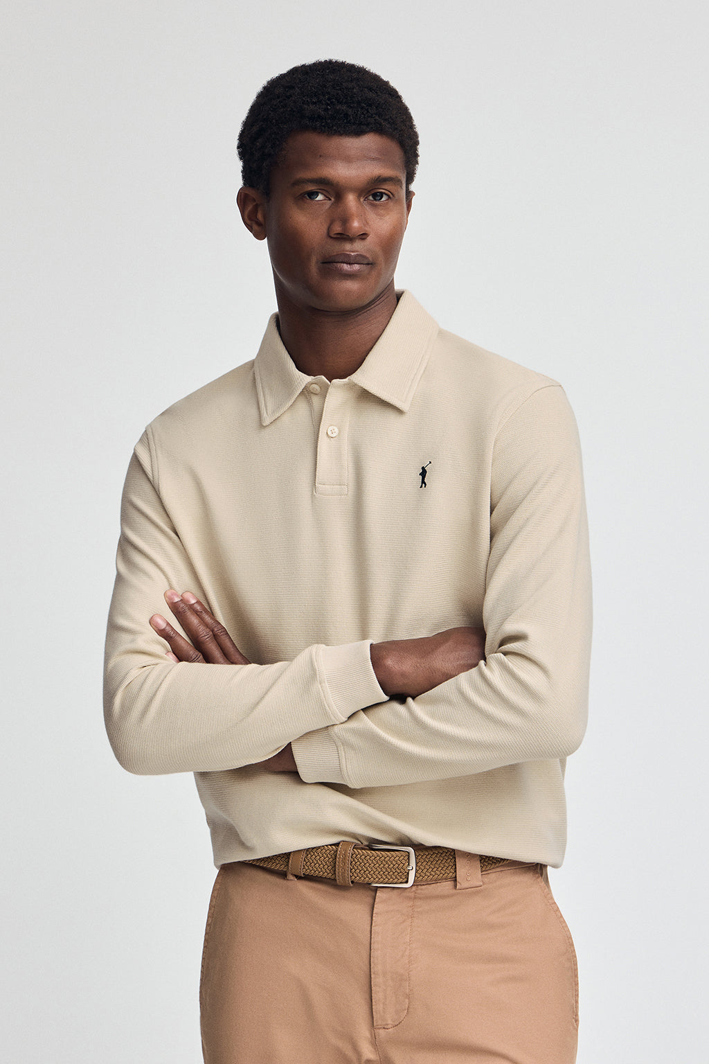 Poloshirt beige mit Mikrostruktur und gesticktem Rigby Go-Logo Image