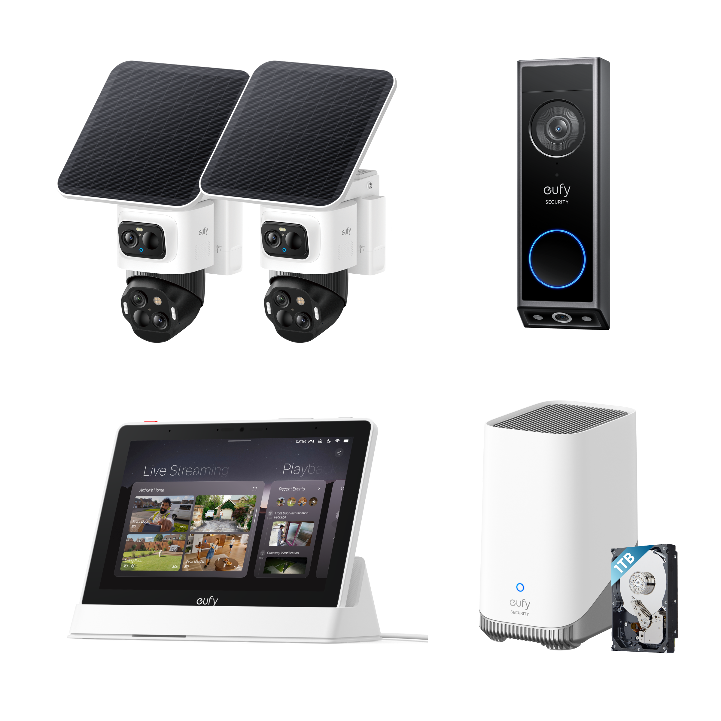 eufyCam S4 (2 pack) + Video Doorbell E340 + Homebase 3 + Display + 1 TB Hard Drive