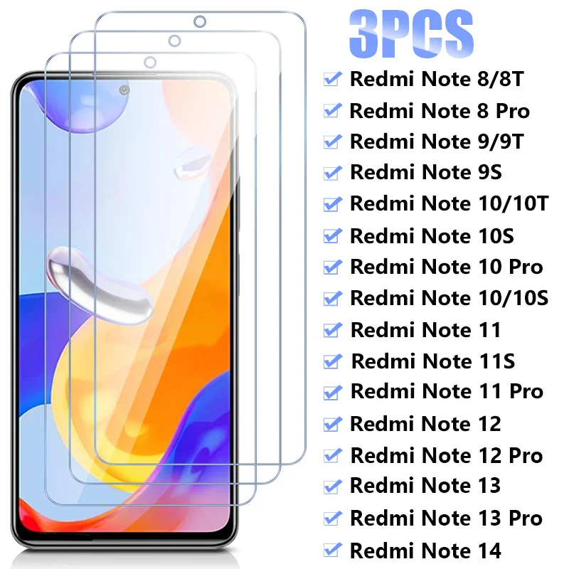 3PCS Gehärtetem Glas Für Xiaomi Redmi Hinweis 14 13 12 Pro 12S 5G Screen Protector Für Redmi Hinweis 11 10 9 8 Pro 11S 10S 9S 8T Glas Image