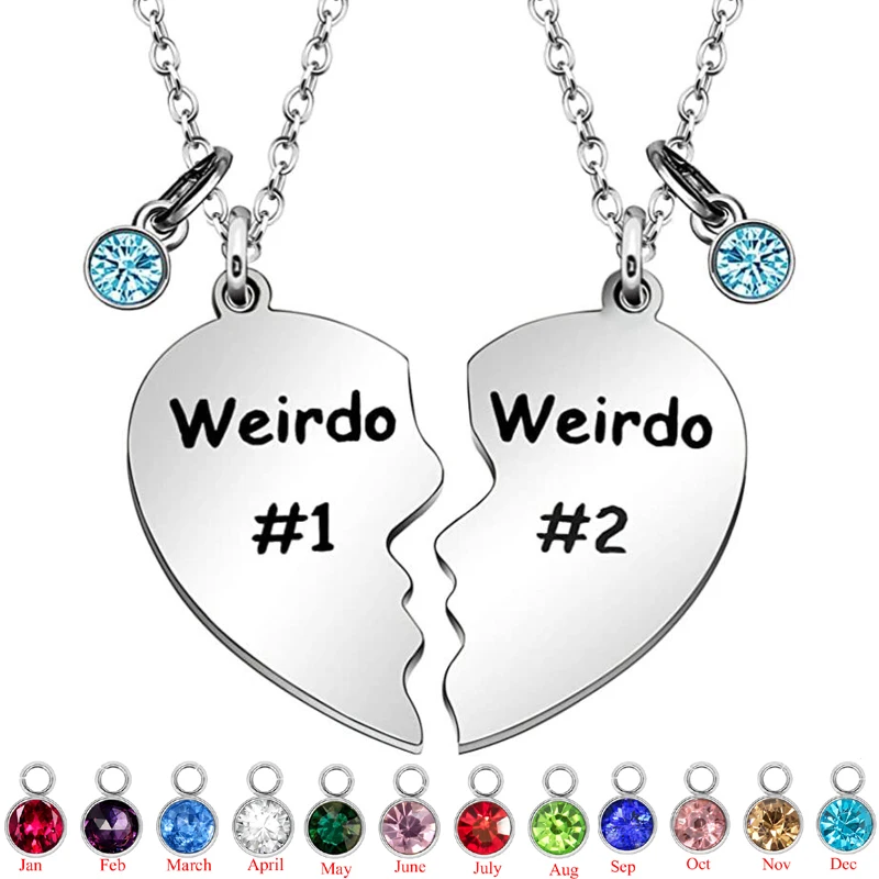 Regali dell'amicizia, Weirdo 1 e Weirdo 2 Due divise con collane con ciondolo a forma di cuore con ciondoli in pietra portafortuna, regalo di compleanno BFF per il migliore amico