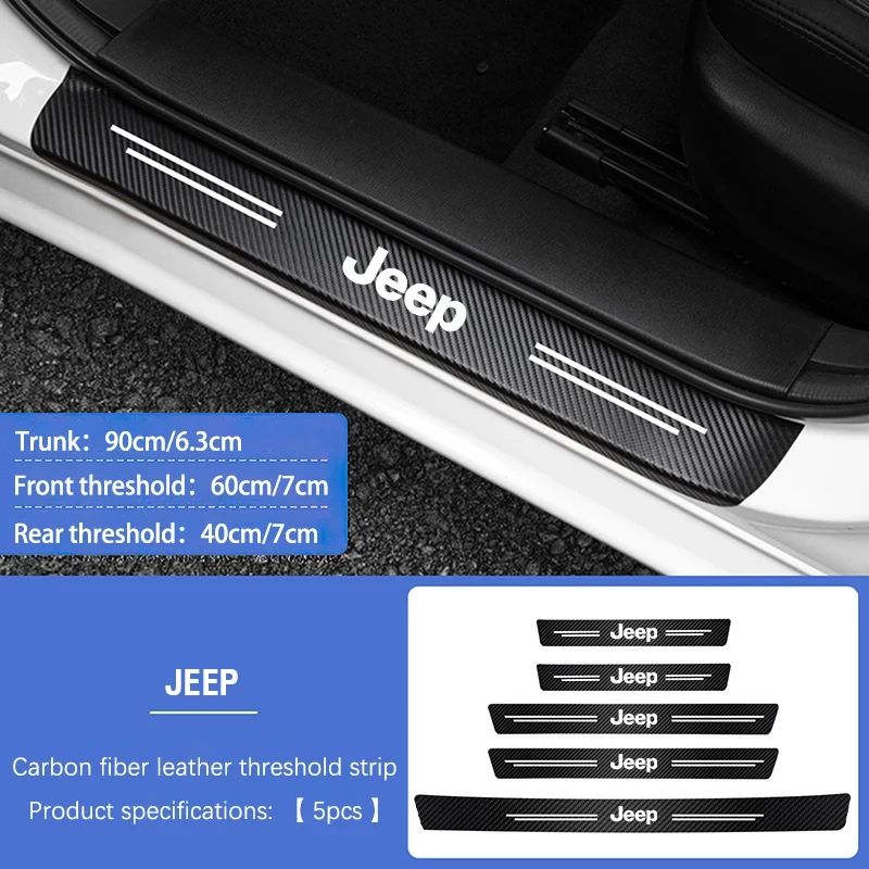Auto Tür Sill Aufkleber Carbon Faser Leder Anti-stepping Schutz Für Jeep Renegade Compass Grand Cherokee Wrangler Patriot Image