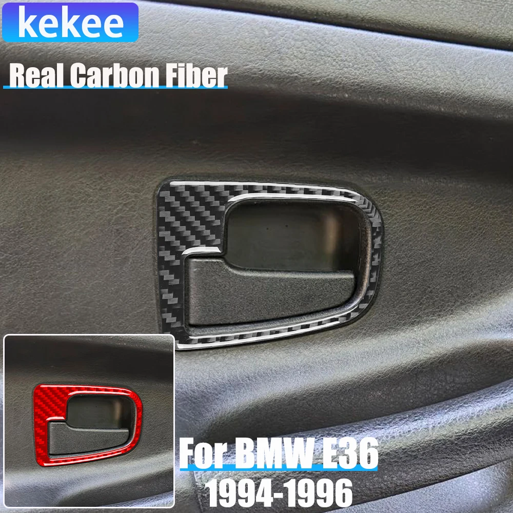 Real Carbon Fiber Auto Zubehör Türgriff Schüssel Rahmen Trim Abdeckung Weiche Aufkleber Für BMW E36 3er/M3 1994 1995 1996 Image