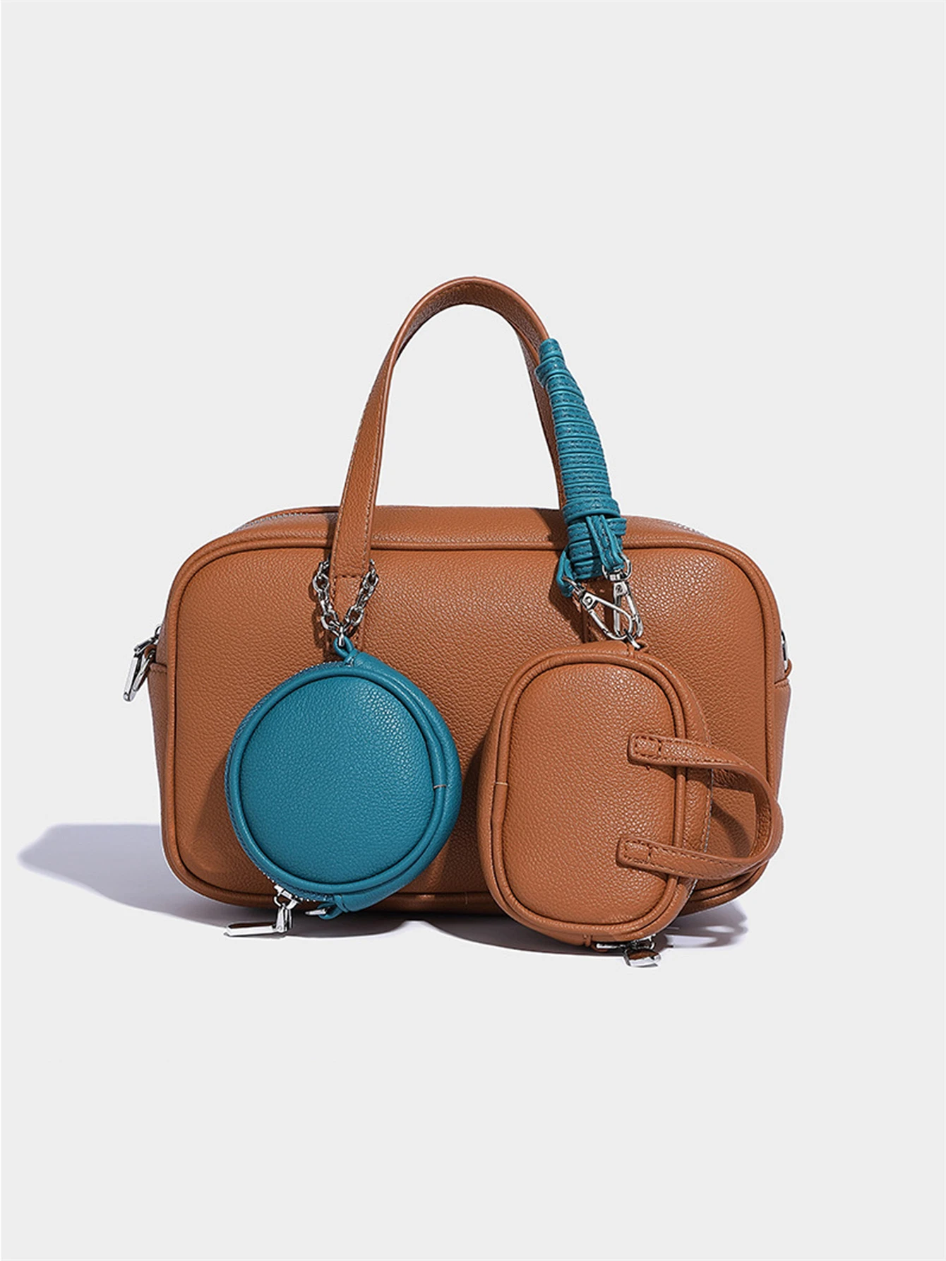 Europa und die Vereinigten Staaten alle Boston Tasche Mode Textur Hand Damen Umhängetasche Mini Tasche Kopfhörer Tasche dreiteiliges Set Image