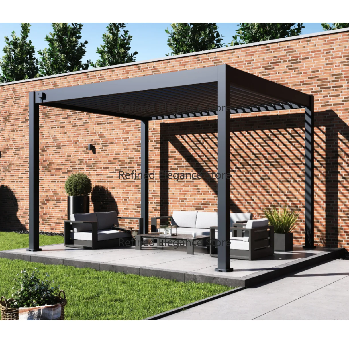 Anzahlung: 3x3m Bioklimatische Pergola aus Aluminium mit verstellbarem, regendichtem Terrassendach/Pavillon Image