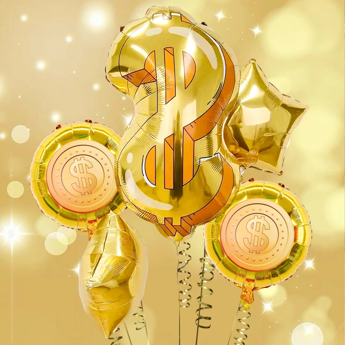 5-teiliges Geld- und Münzballon-Set, Geburtstagsdekorationen, Dollar-Schein-Party-Luftballons, Geburtstag mit Geld-Themen, Casino-Party Image