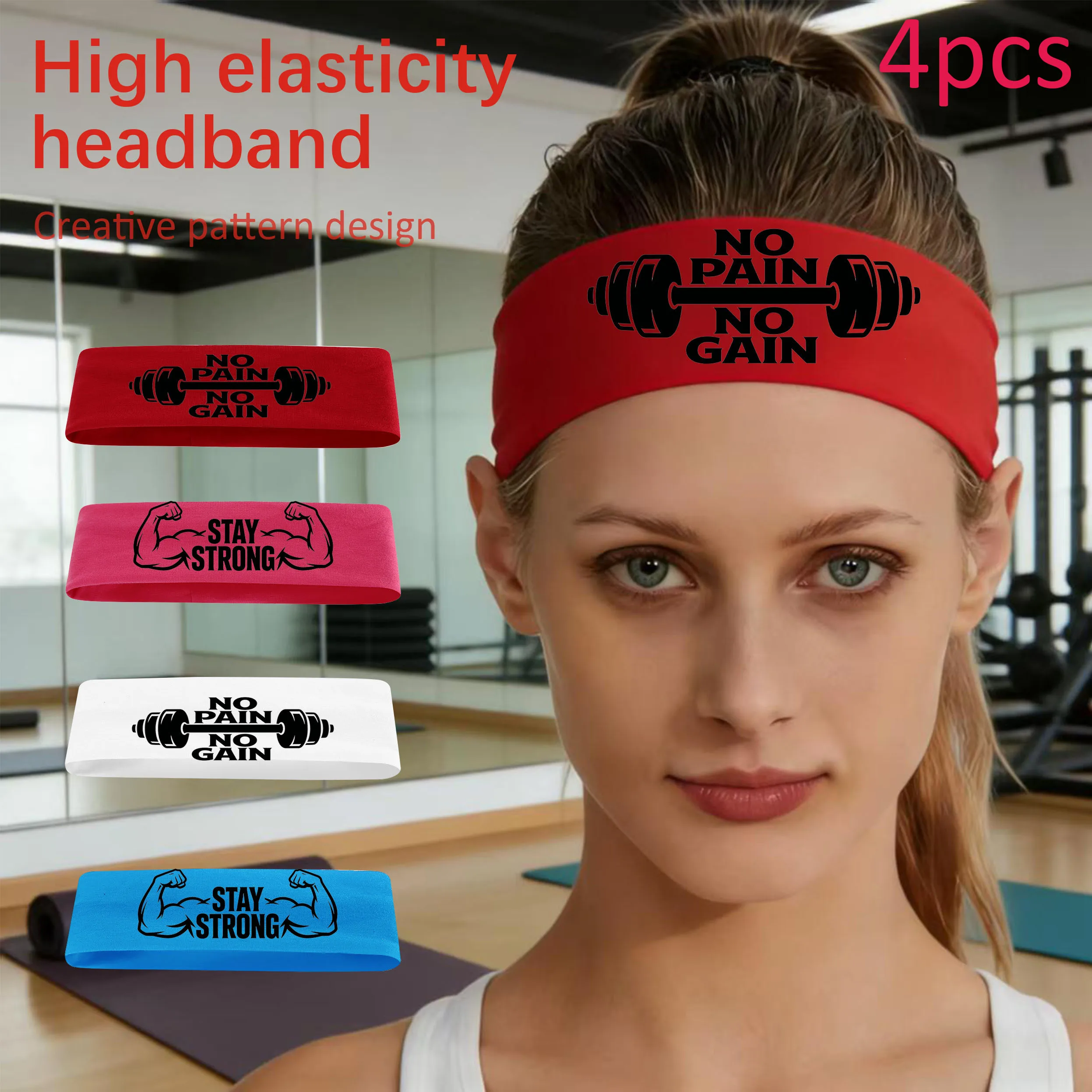 4-teiliges, schweißfestes Unisex-Sport-Stirnband mit lockerem und rutschfestem Haar-Accessoire, geeignet für Basketball, Fitness und Marathon Image