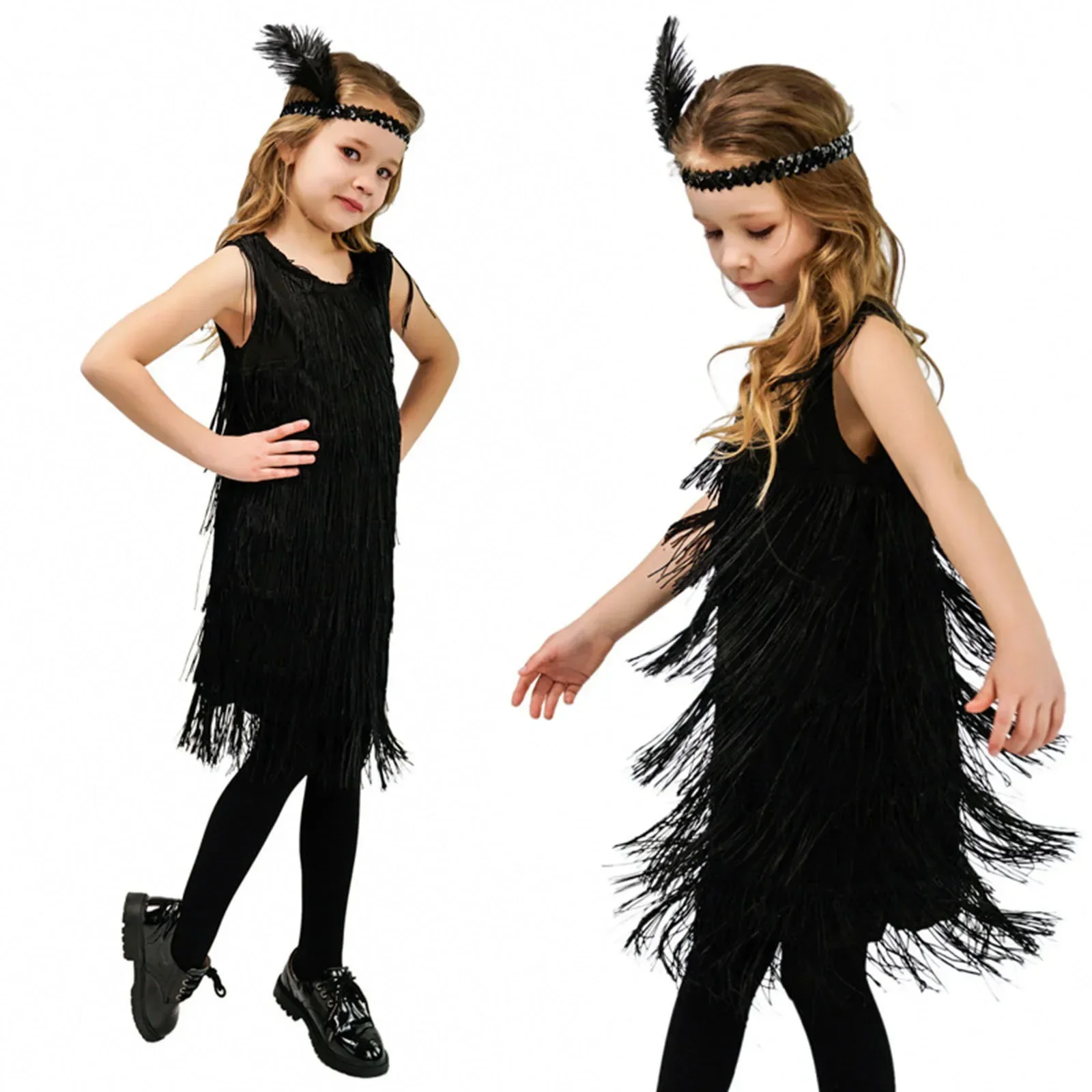 Abito a maniche corte Ragazza Ragazza Abito flapper Paillettes Frange Abito da ballo latino Nappa Abito da tango Abito attillato per ragazza