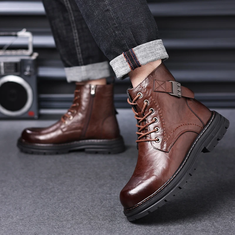 Wüstenstiefel zum Schnüren, High-Top-Stiefeletten, Classi Herren, britischer Stil, Herren, lässig, Leder, Cowboystiefel, Business-Outdoor-Schuhe