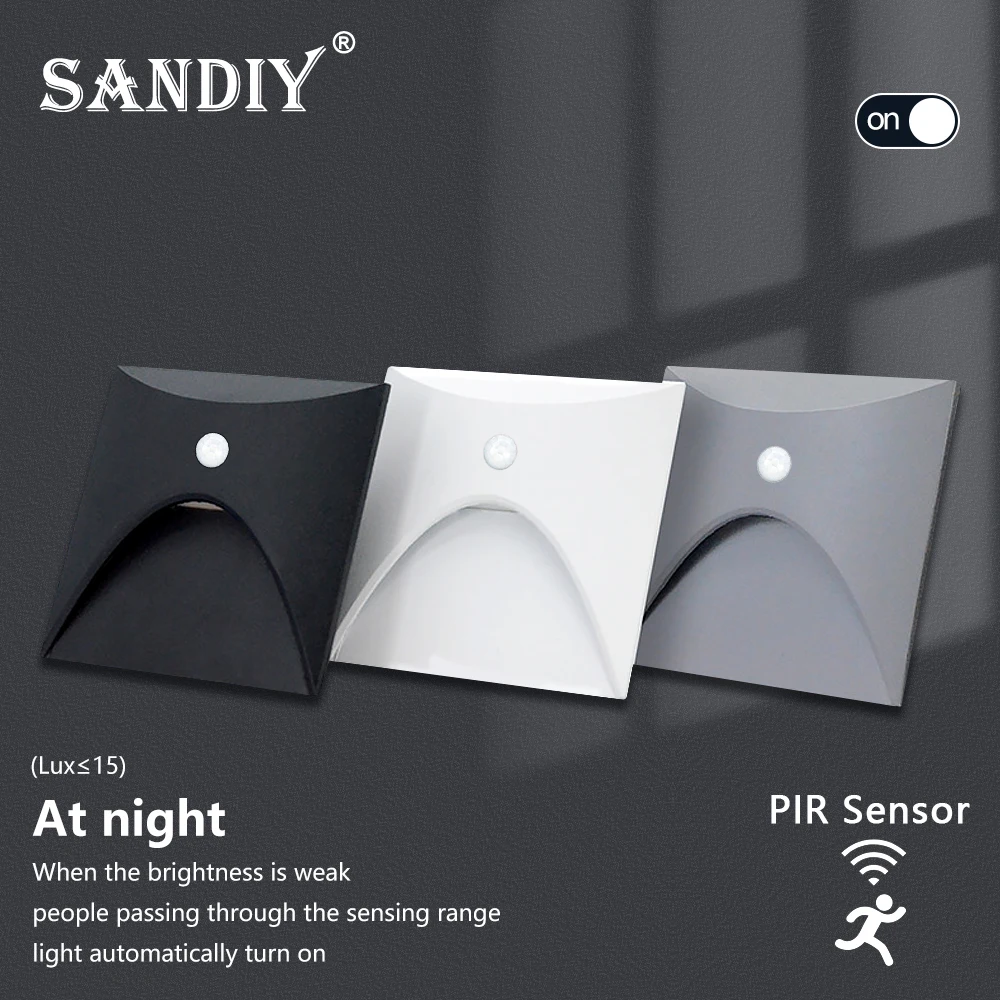 SANDIY Outdoor Treppe Licht Bewegungssensor Wandleuchte Außen Sconce Garten Hof Beleuchtung für Balkon Tor Zaun Wasserdicht IP65 Außen Nachtlichter mit 60mm Runde Montage Box
