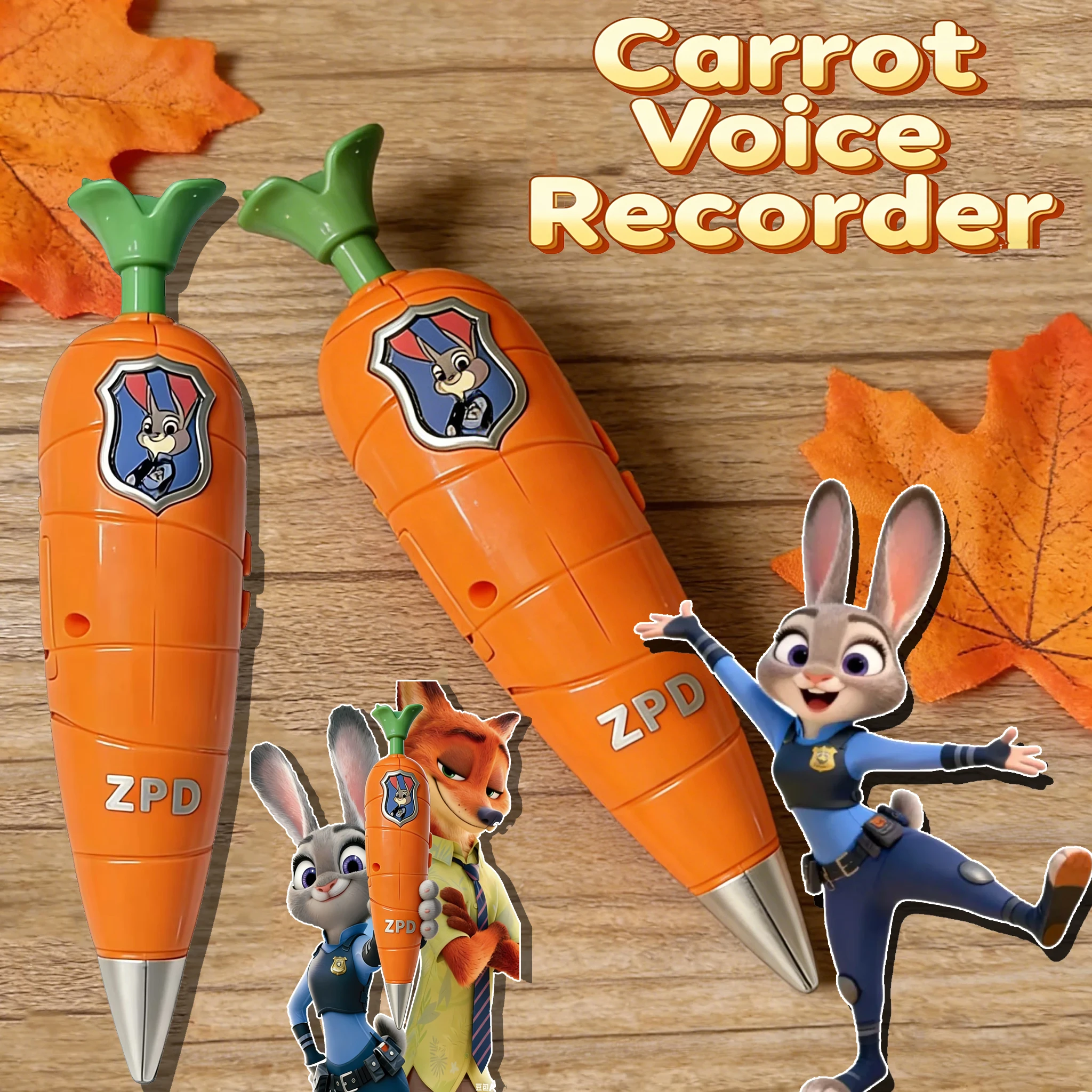 Disney Zootopia 2 Karotten-Recorder-Stift | Judy & Nick-Stil für Kinder | Minibekorder der 60er Jahre | 2-in-1-Gelschreiber für Schreibwaren Image