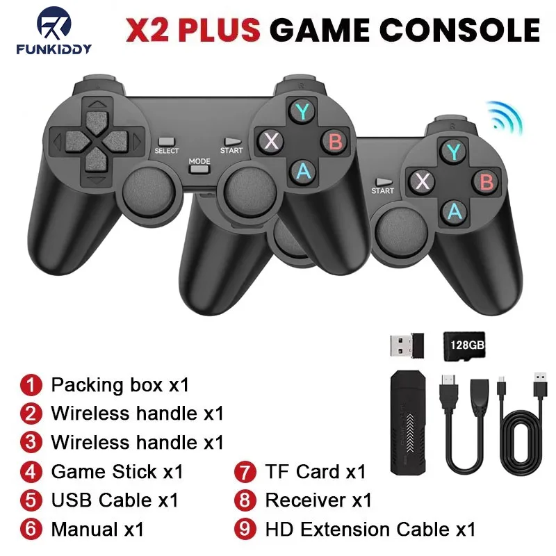 X2 PLUS bâton de jeu vidéo sortie HD lecteur de jeu TV jeux rétro Console de jeu vidéo rétro contrôleur sans fil pour PSP PS1 cadeaux pour garçon