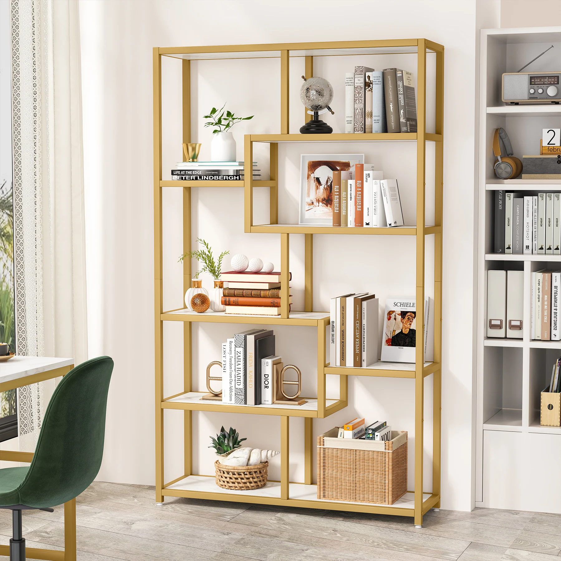 Tribesigns 5-stufiges Bücherregal Etagere Bücherregal, modernes goldenes Bücherregal, Organizer-Präsentationsregal mit 8 offenen Ablageflächen Image