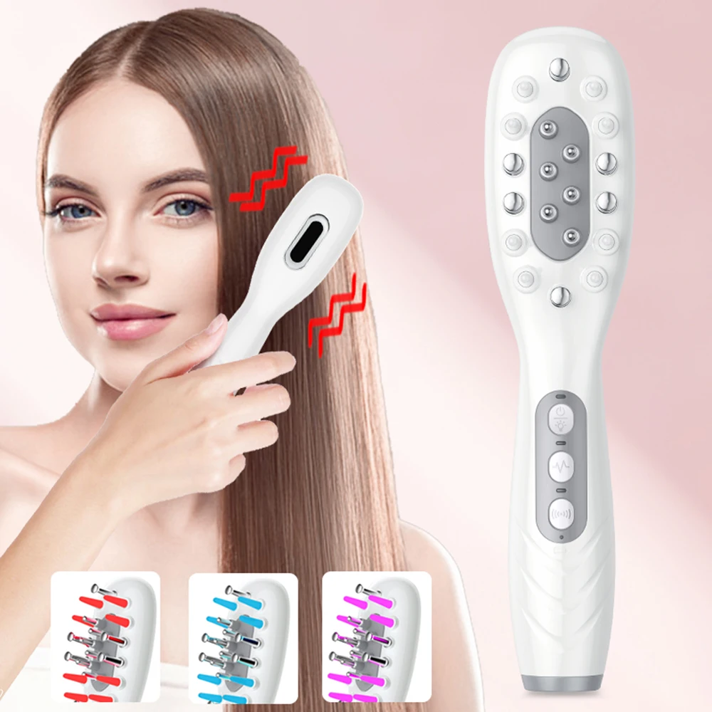 Pettine elettrico per la crescita dei capelli Applicatore di olio Rosso Blu LED Vibrazione Testa Spazzola per massaggio Pettine EMS Stimola il cuoio capelluto Anti-perdita di capelli