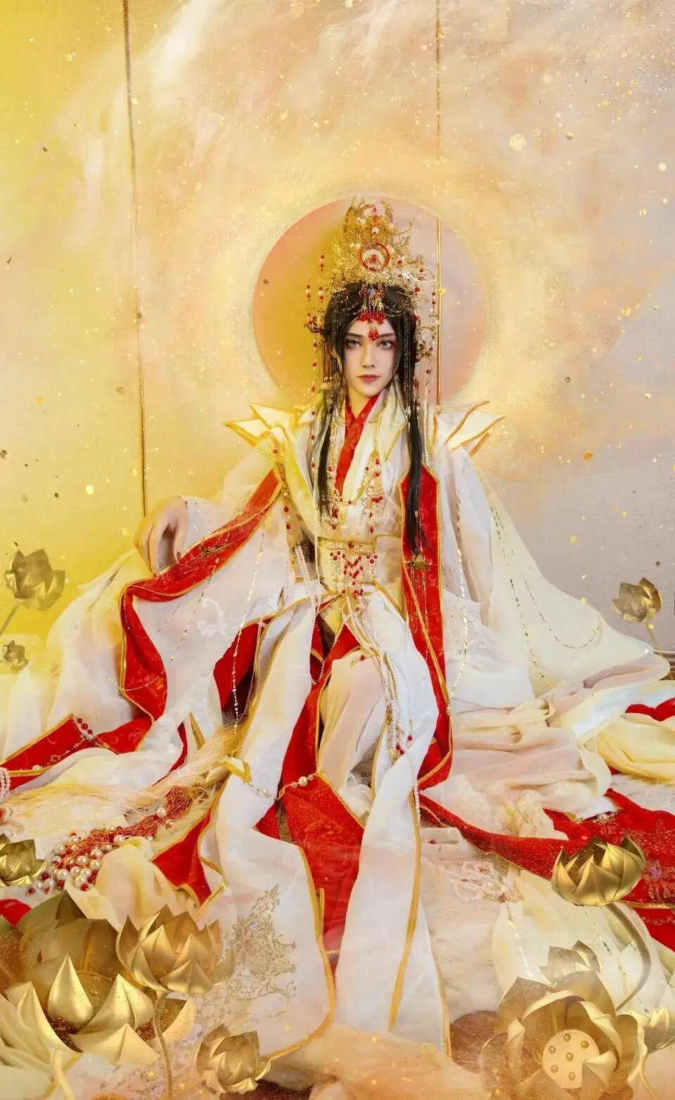 The Heavenly Officials Crown Bless Prince With Joyful God, Xie Lian, Antiker Stil, Cosplay-Kostüm, Rot, Weiß, Gold, Han Fu