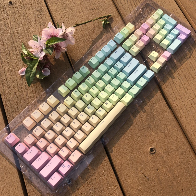104-Tasten-Tastenkappen mit Regenbogen-Farbverlauf, OEM-Profil, PBT-Tastenkappen für MX-Switch, mechanische Tastatur, RGB-Gaming-Tastenkappe mit Hintergrundbeleuchtung, individuelle Tastenkappen Image