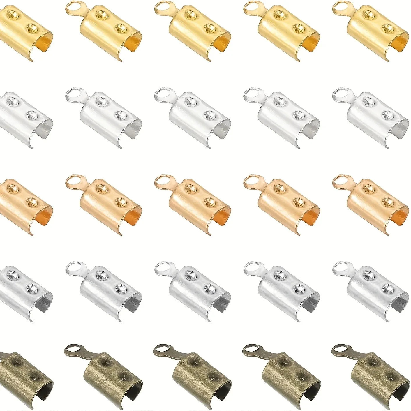 100 Stück Falten-Crimp-Enden aus Eisen | Endkappen für Schmuckschnur | Strapazierfähige Spitzen zur Endbearbeitung von Armbändern ​ Image