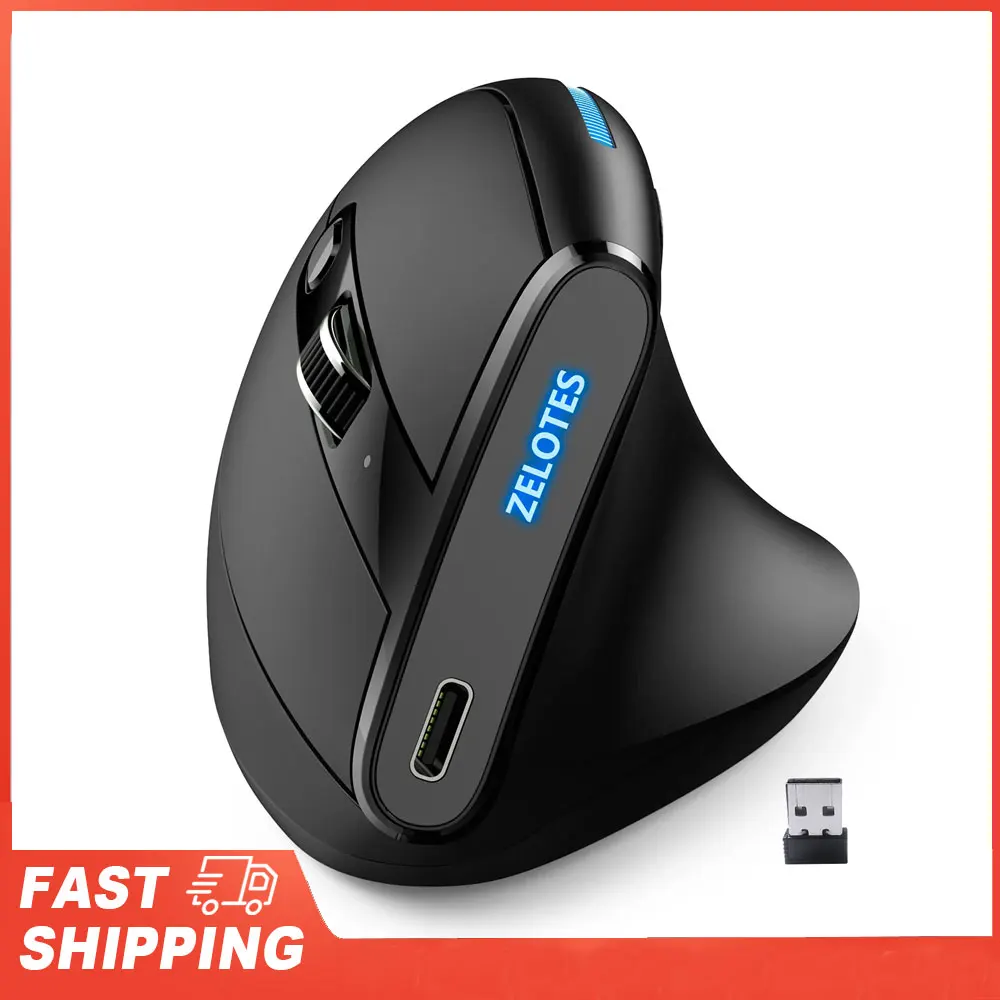 ZELOTES F-36A Aufladbare Blu-ray 6-Tasten Optische Maus 3-Stufen DPI Schwarze Maus 2,4G Kabellose Maus Image