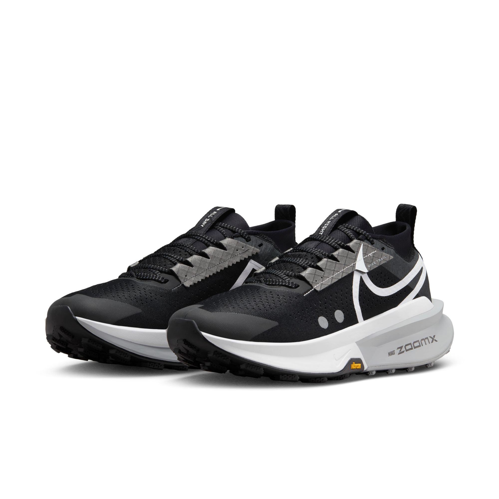 Trailrunningschuh NIKE "ZOOMX ZEGAMA TRAIL 2", Herren, Gr. 45, schwarz, weiß, wolf grau, anthrazit, Synthetik, Textil, Schuhe, griffige Sohle für Grip im Trail
