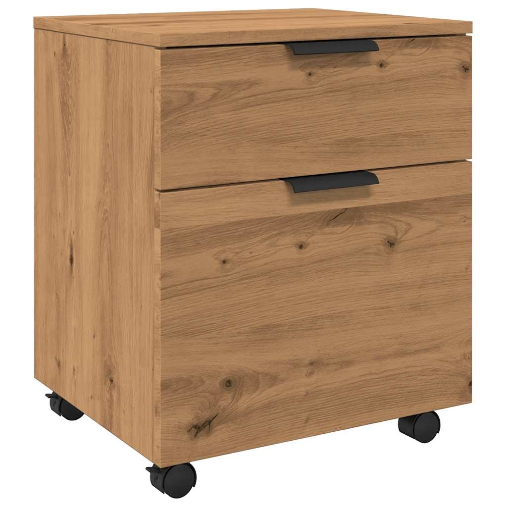 DELUKE Rollcontainer MOSAB rollbar Artisan Eichen-Optik 45x38x54cm | Nachttisch mit Rollen Aktenschrank rollbar kleiner Schubladenschrank Image
