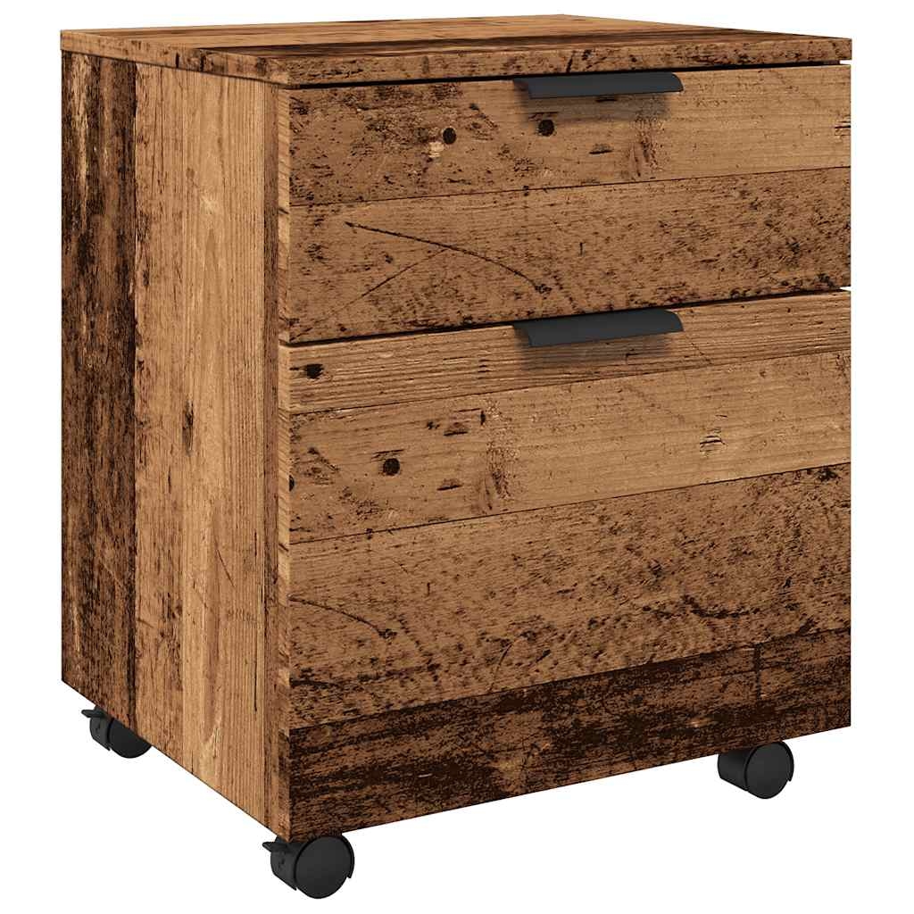 DELUKE Rollcontainer MOSAB rollbar Altholz 45x38x54 cm | Nachttisch mit Rollen Aktenschrank rollbar kleiner Schubladenschrank Image