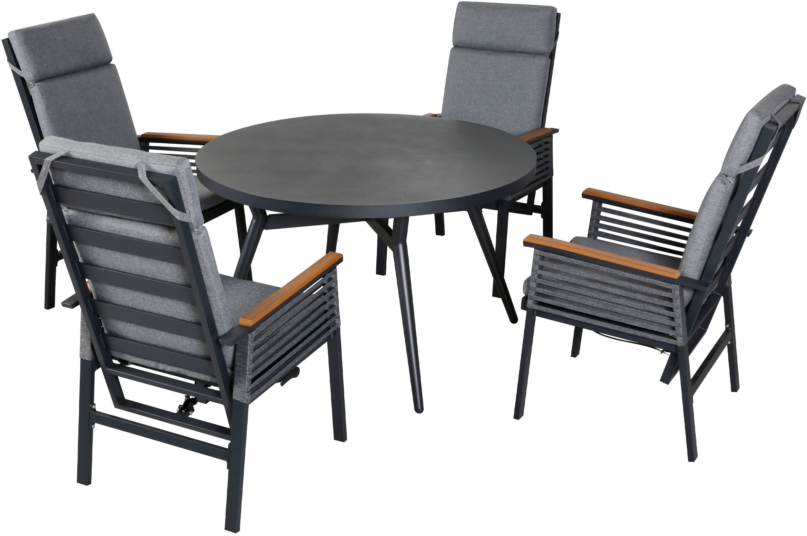 Garten-Essgruppe KONIFERA "Edessa Komfort", dunkelgrau, dunkelgrau, Aluminium, Sitzmöbel-Sets, inkl. 4 Sessel, 4 Sitzkissen, 1 Tisch