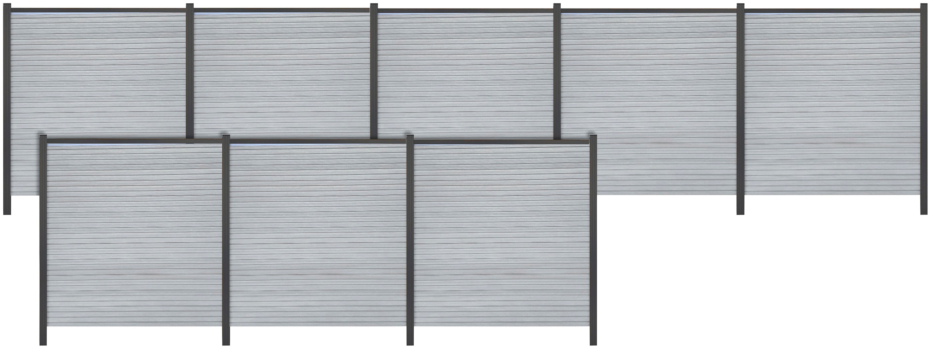 Sichtschutzelement TETZNER & JENTZSCH "WARREN 6", grau (weißgrau), H:180cm, Aluminium, WPC (Holz-Kunststoff-Komposit), Zaunelemente, pflegeleicht, coextrudierte Oberfläche, Design-Oberfläche