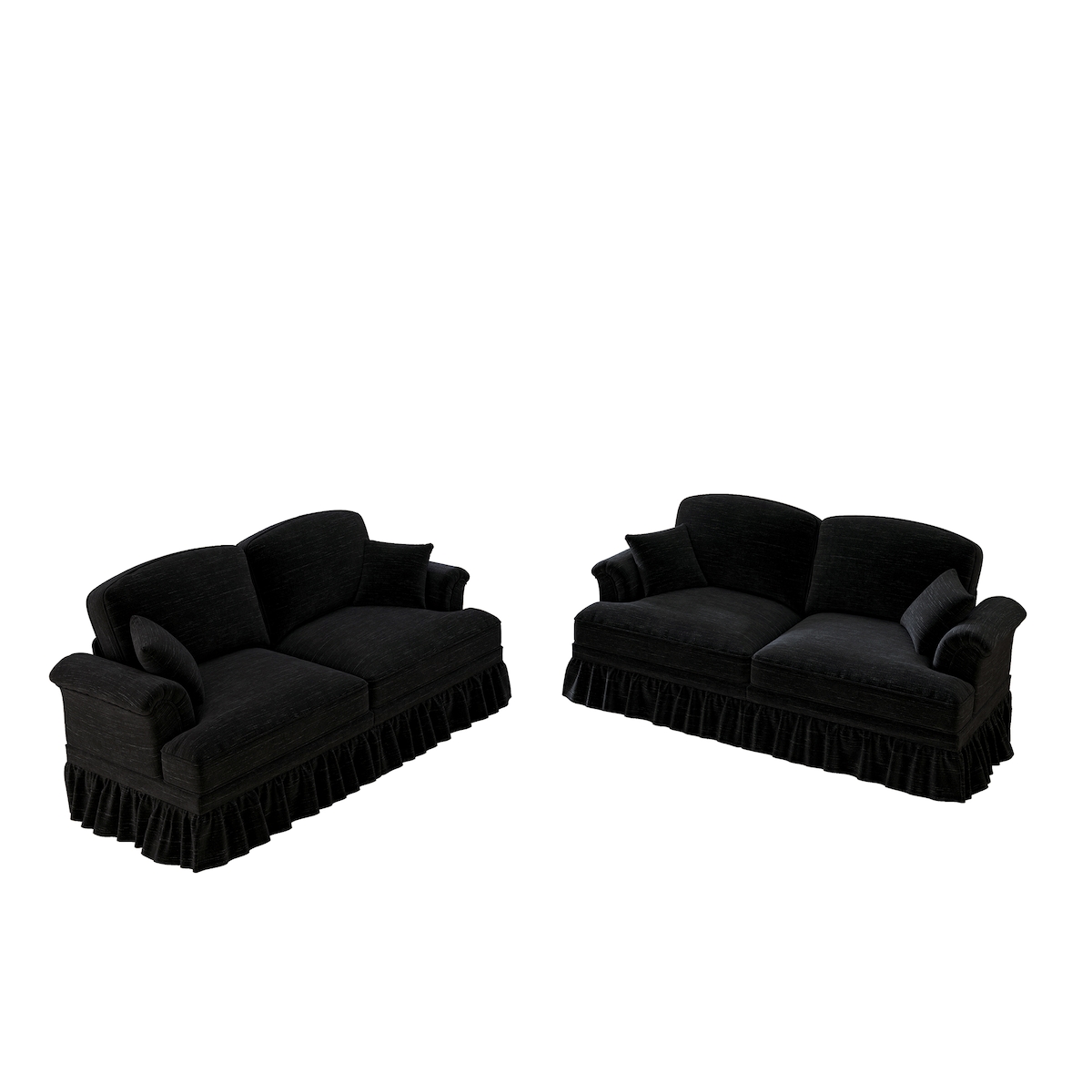 OKWISH L-förmiges 2-Sitzer Sofa 93x194x83 Chenille modern Wohnzimmer Couch komfortabel abnehmbare Rüschen beweglicher Hocker Schwarz Image