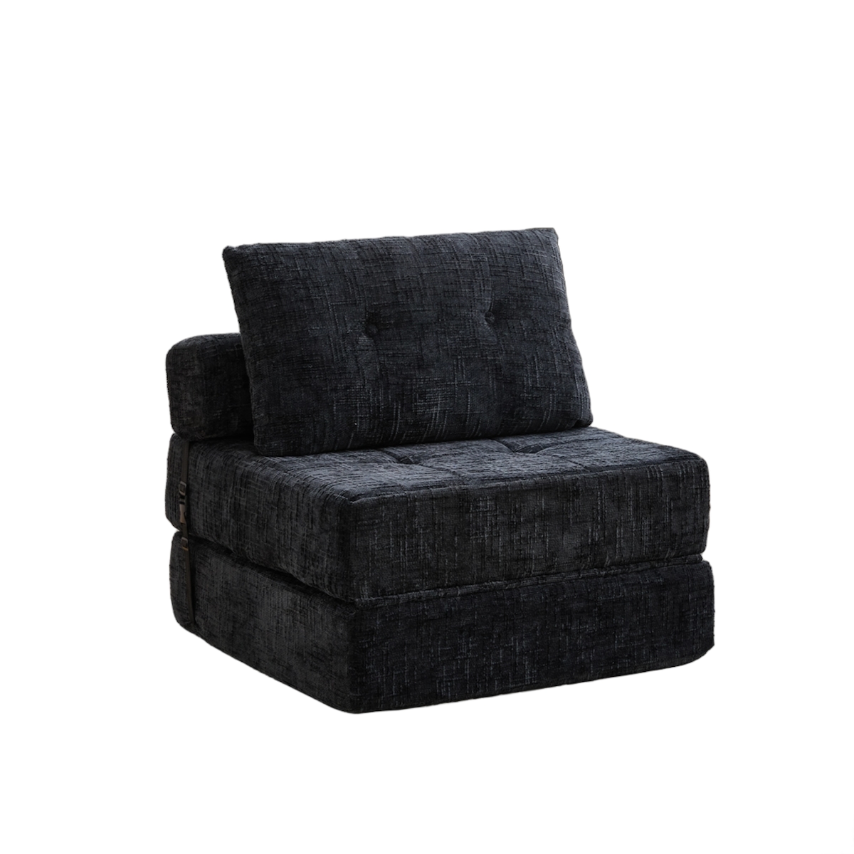 MODFU Klappbares Schlafsofa Bodensofa 79x79x57 mit Schlaffunktion Liegesofa inkl Kopf- und Lumbalkissen Chenille Polster faltbar Schwarz Image
