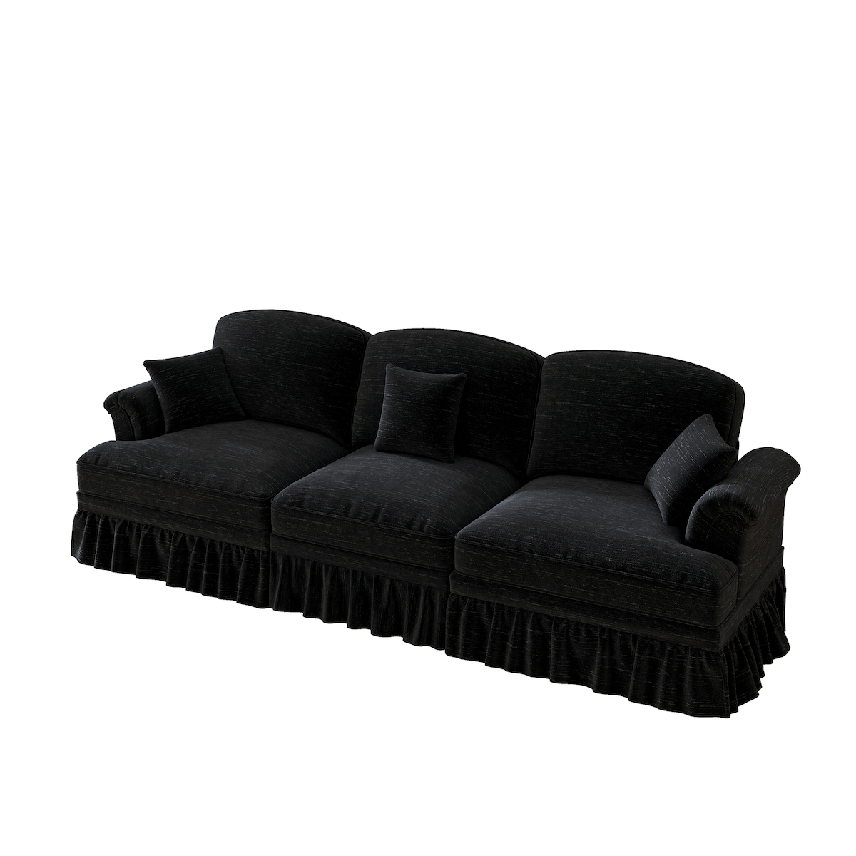 STILVORA Sofa 3-Sitzer Chenille Schwarz 83x272x93 cm, Abnehmbarer Rüschenfaltenrock, Modulare Gestaltung, Flexibles Design Image