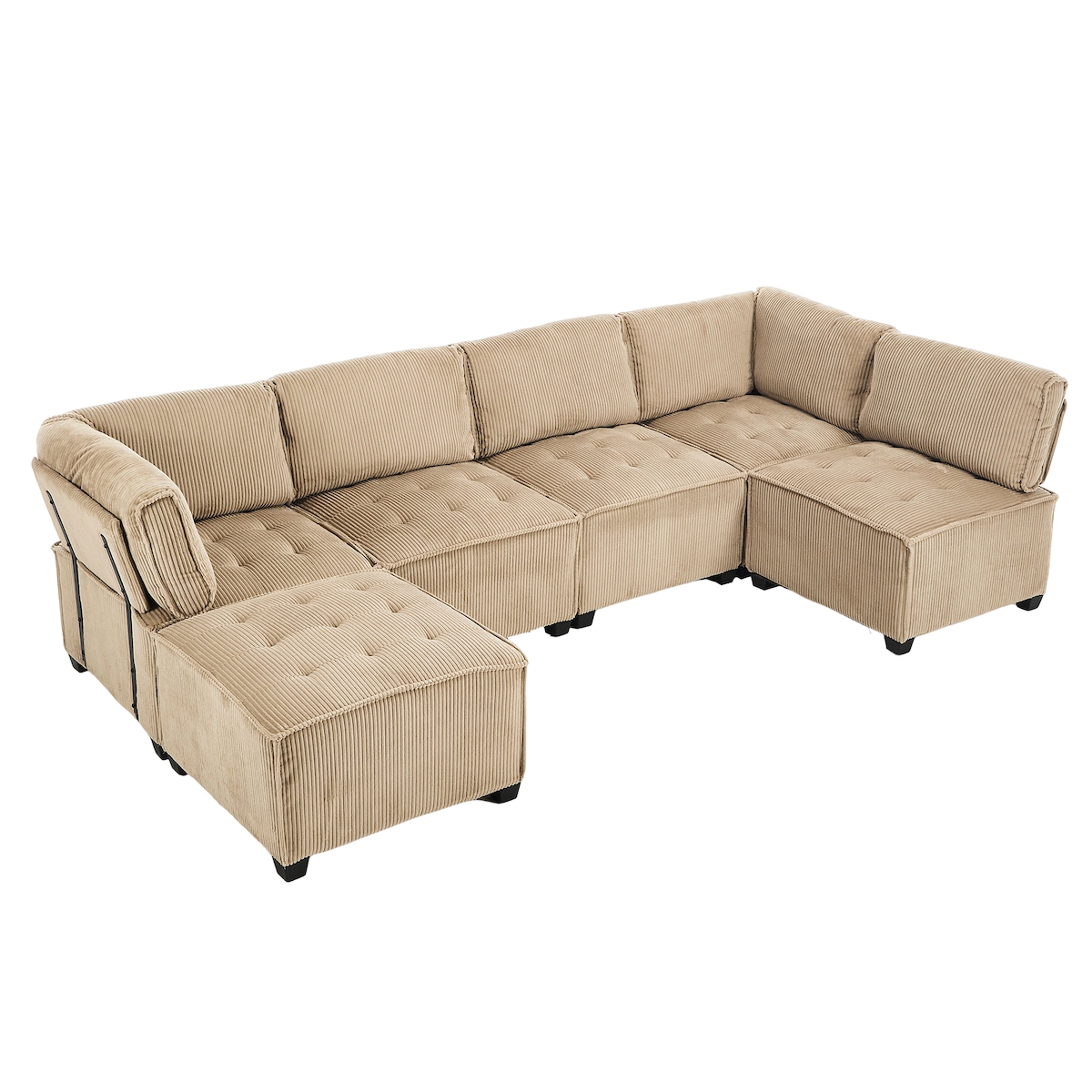 OKWISH Modulares 6-Sitzer-Sofa 308x154x82 Cordstoff ergonomisch Stauraum Wohnzimmer Couch komfortabel langlebig khaki Image