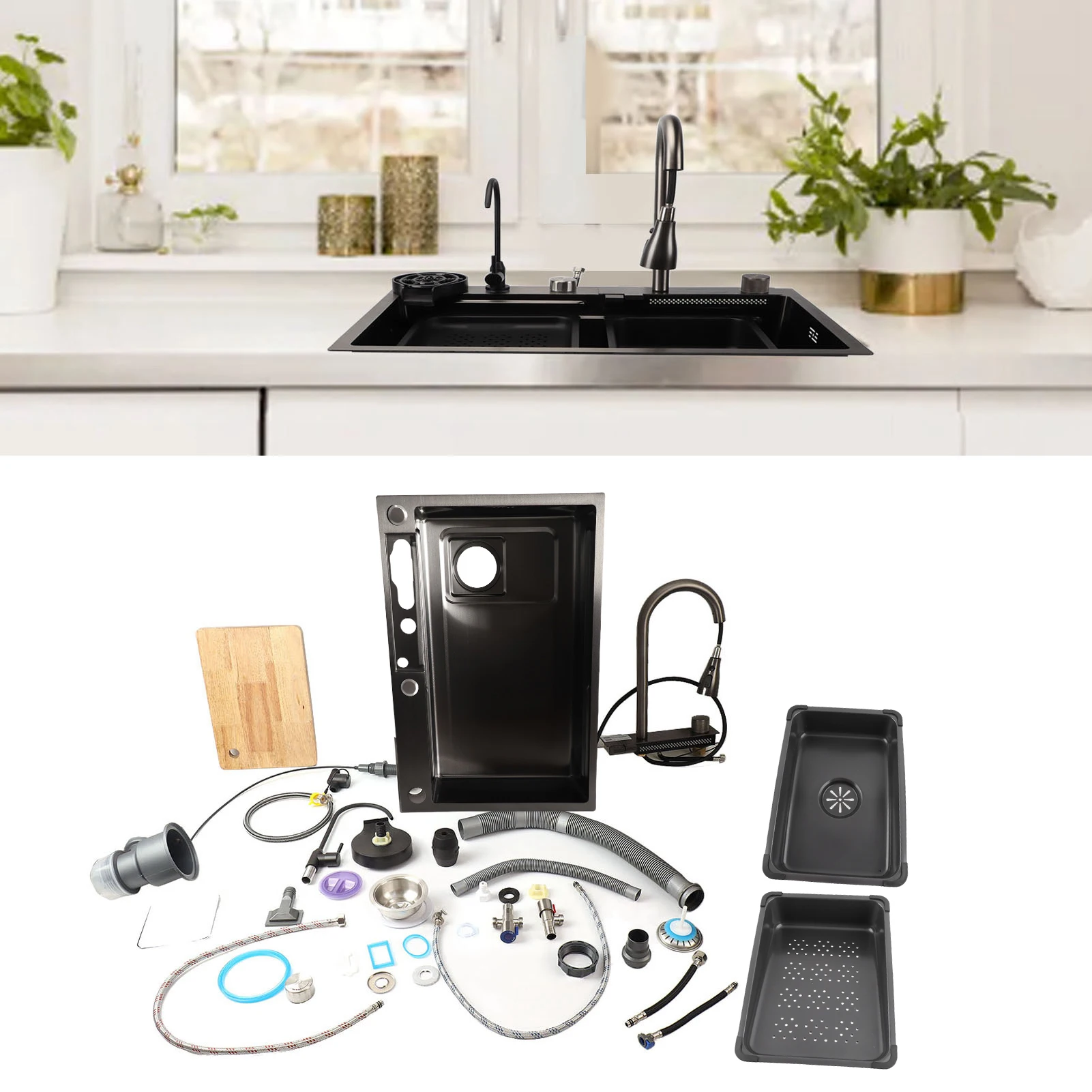 Évier de cuisine poste de travail en acier inoxydable sous le comptoir évier de cuisine bassin 68x45cm épaissi affichage numérique évier de cuisine